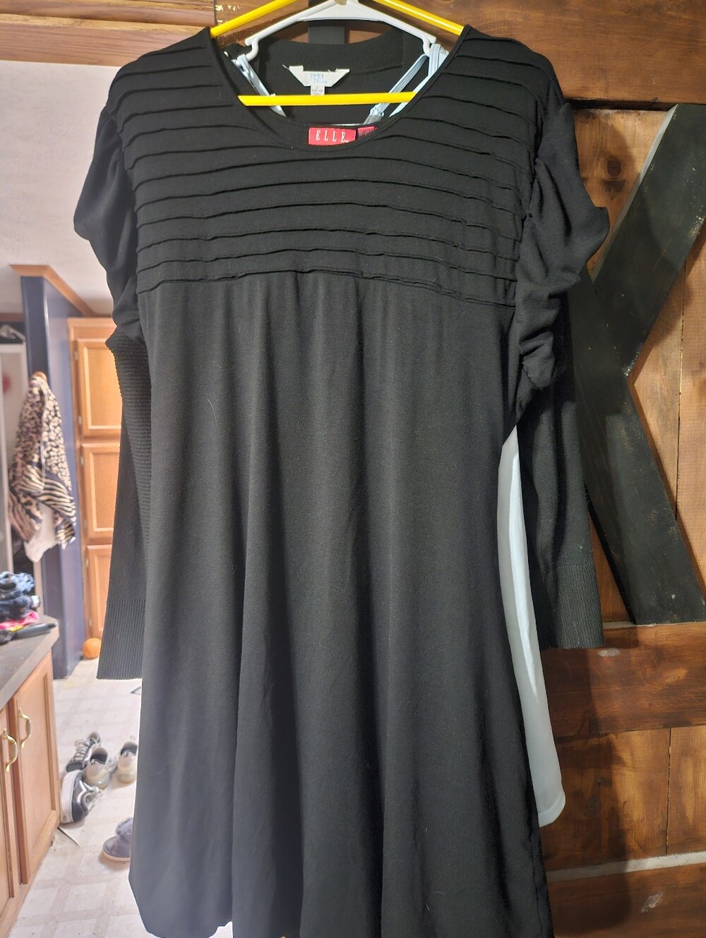 Elle Black Pleated Yoke A-Line womens dress